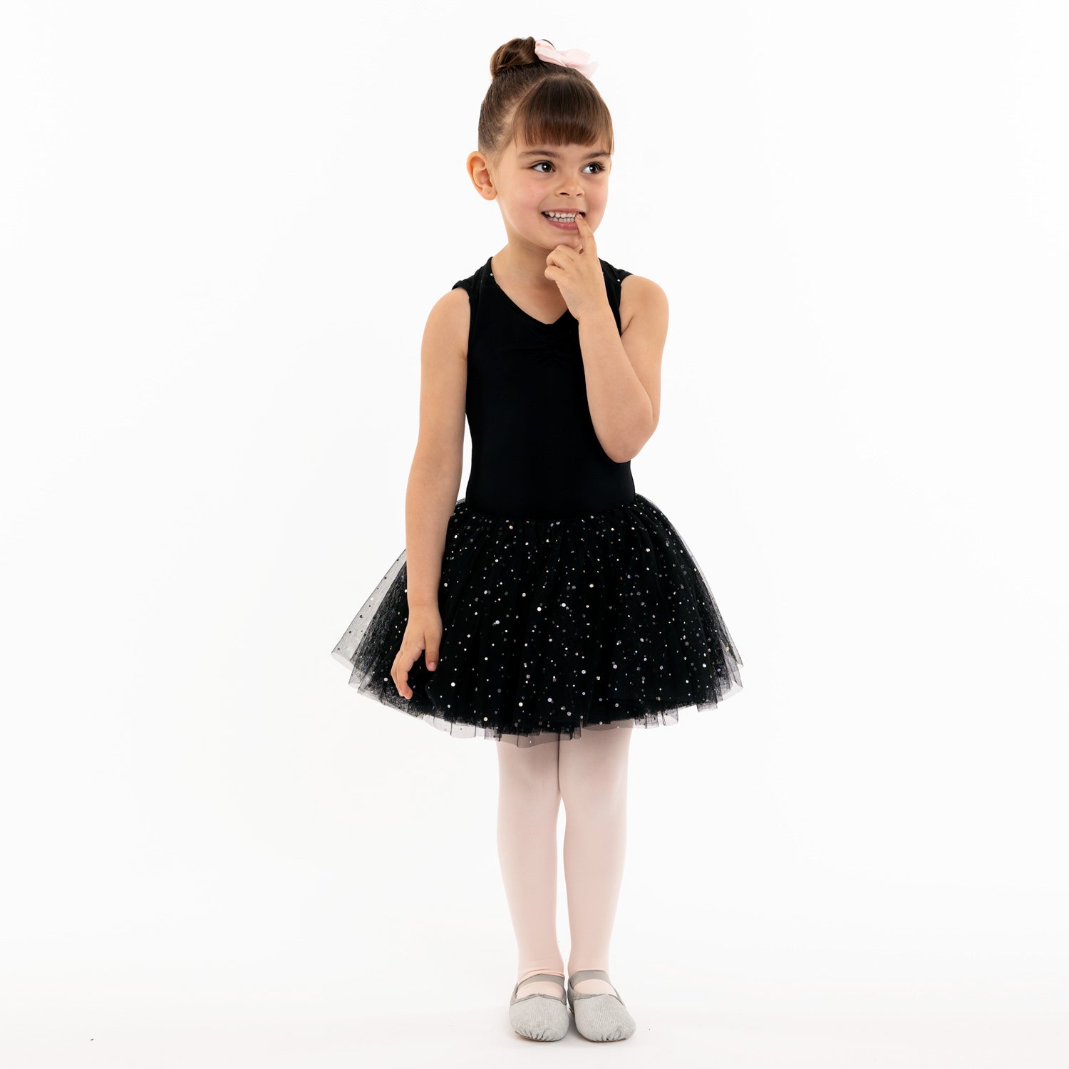 Carrie Sequin Mesh Cross Back Tutu Dress in Black