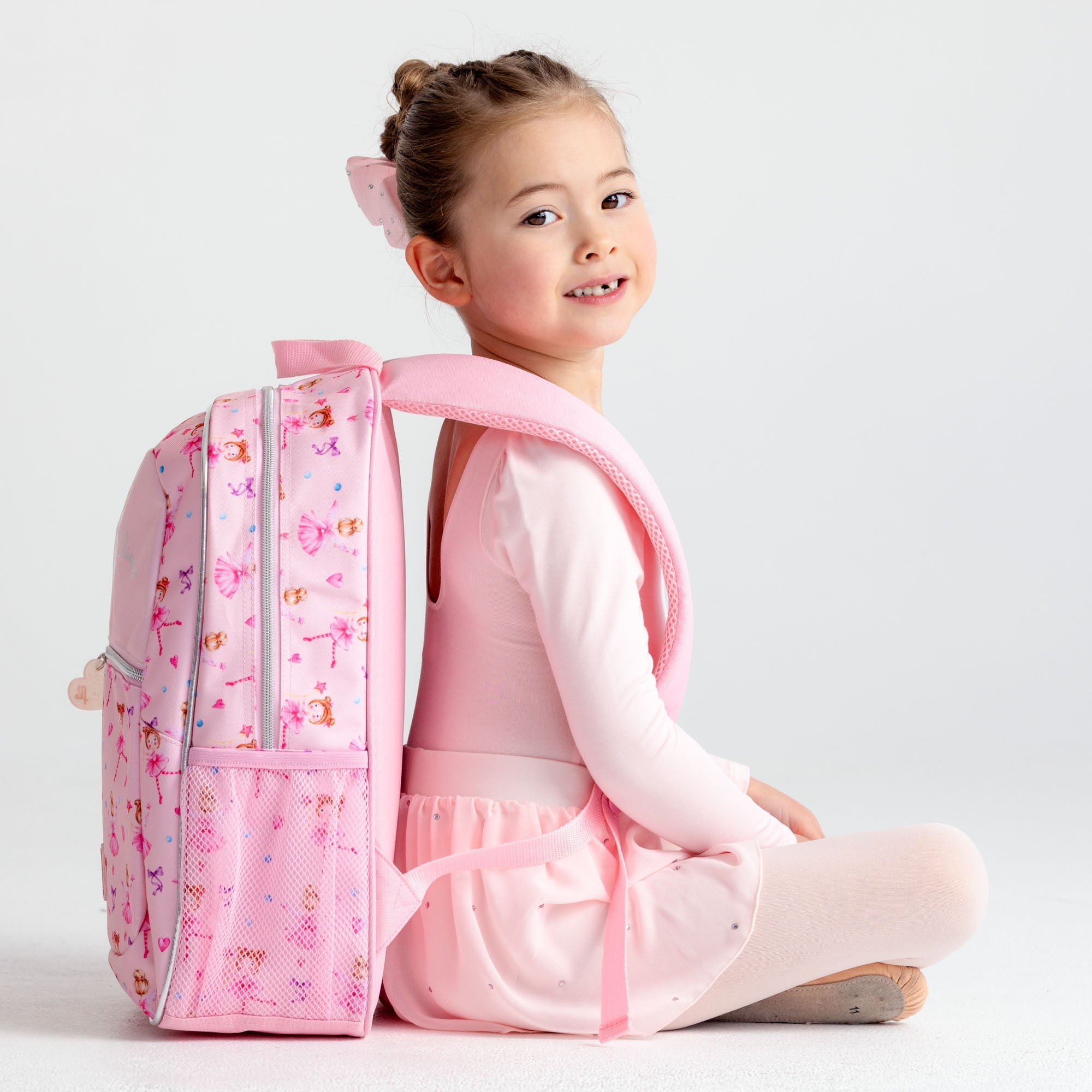 Back To Ballet School Backpack in Pink Ballerina Print Flo Dancewear