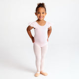 Flo Dancewear Girls Pearl Detail Leotard with Frill Sleeve in Ballet Pink