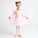 Flo Dancewear Long Sleeve Tutu Dress with Frill Sleeve and Keyhole in Ballet Pink
