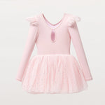 Flo Dancewear Long Sleeve Tutu Dress with Frill Sleeve and Keyhole in Ballet Pink