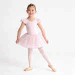 Flo Dancewear Girls Pearl Detail Tutu Dress with Frill Sleeve in Ballet Pink